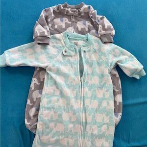 Fleece sleep sacks with elephant patterns